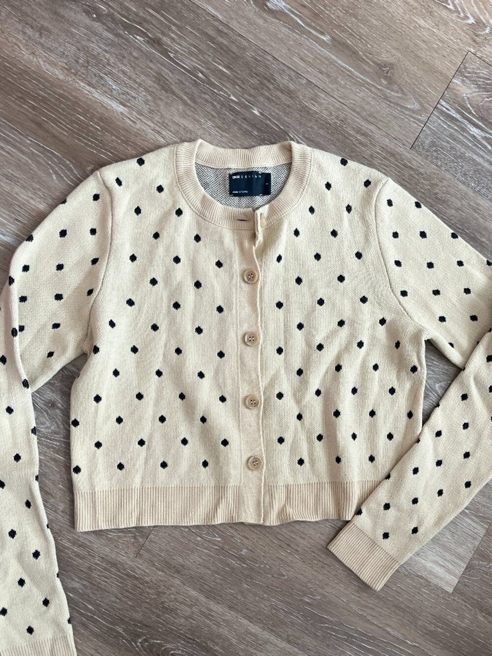 Beige Polka Dot Cropped Cardigan